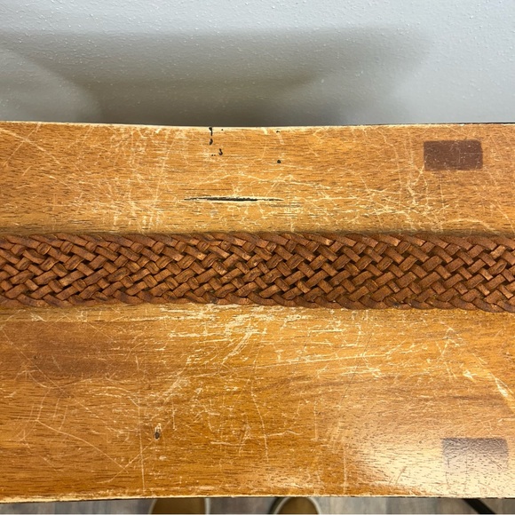 Vintage Leather Woven Brown Belt Wooden Brass Buckle Morocco 34/36 Size Western - Picture 8 of 10